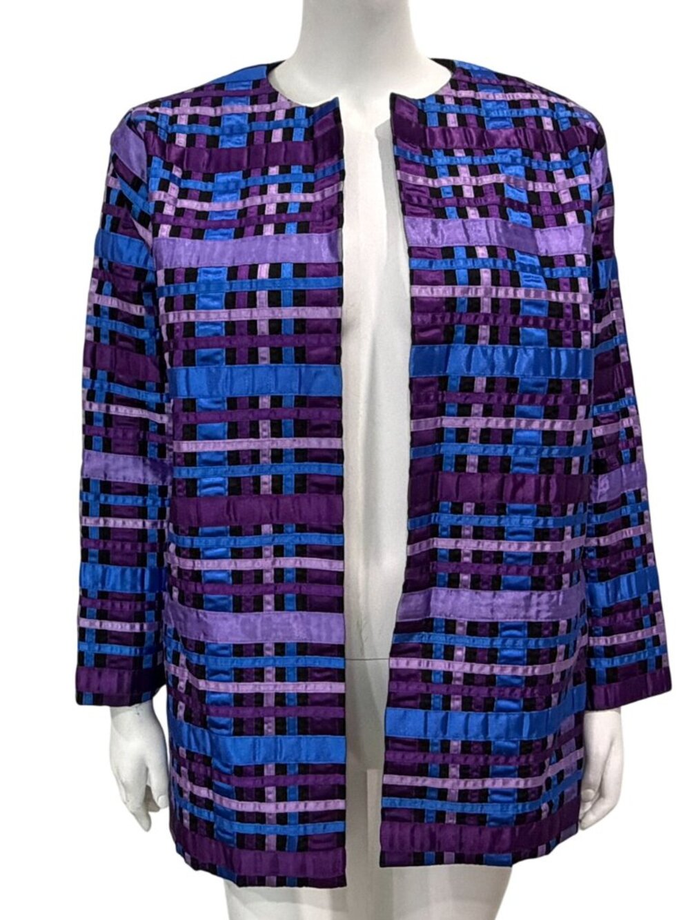 Vintage Tachi Castillo Ribbon Weave Jacket Size M Open Front Art to Wear